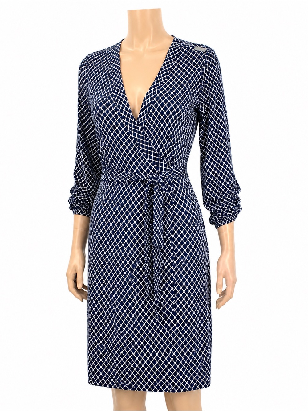 Calvin Klein Navy Diamond Print Faux Wrap Jersey Dress - Picture 3 of 5